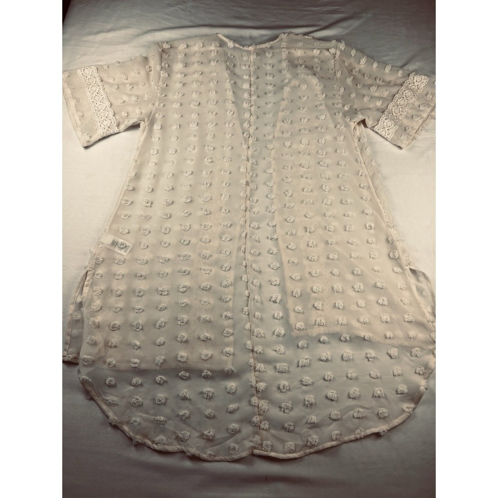 Maurices Sheer Open Cardigan Swiss Dot Cover Up Crochet Fairy Boho Ivory Med - Picture 8 of 11